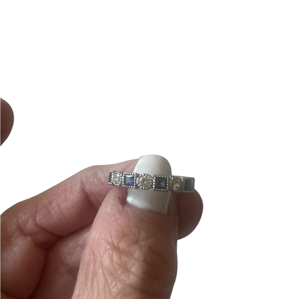 Judith Ripka Sterling Silver with Blue and Clear Cz Size 8